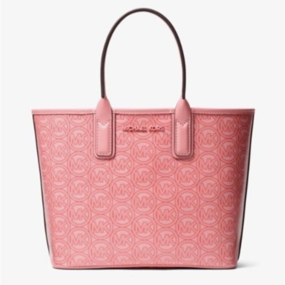 NWT Original Michael Kors Jodie Small Logo Jacquard Tote Bag Grapefruit Pink - Picture 1 of 11